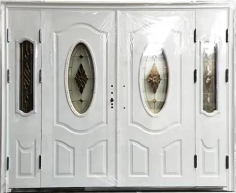 Puerta triple, hoja de acero, puerta de seguridad de vidrio ovalada, puerta de seguridad de entrada de metal, puertas dobles de una sola hoja